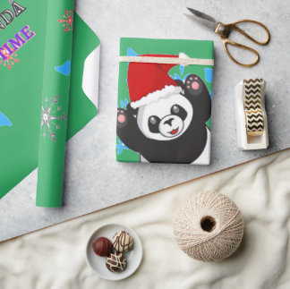 Cadeau Papier d'emballage panda de Noël.