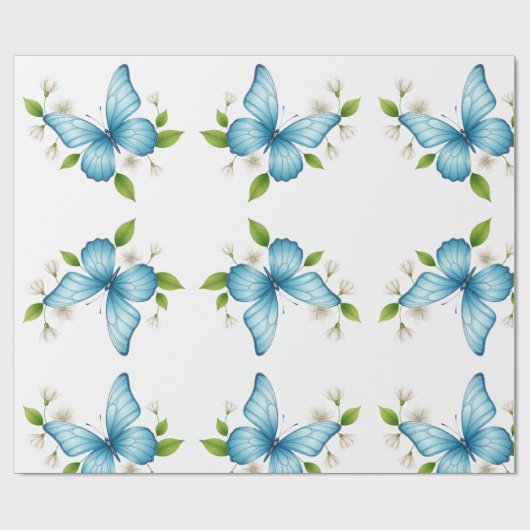 Cadeau Papier d'emballage papillon bleu (Plat)