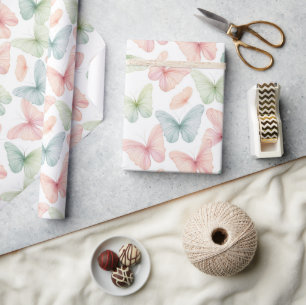 Cadeau Papier d'emballage Papillon Pastel