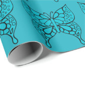 Cadeau Papier d'emballage Papillon Turquoise (Coin rond)
