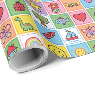 Cadeau Papier d'emballage patchwork d'icônes colorées pou