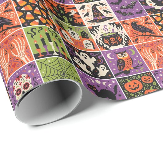 Cadeau Papier d'emballage patchwork Halloween (Coin rond)