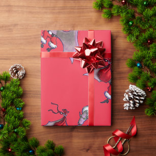 Cadeau Papier d'emballage père Noël Bat rouge brillant mo
