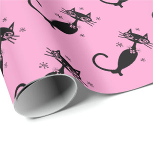 Cadeau Papier d'emballage personnalisé Chat Noir Rétro At