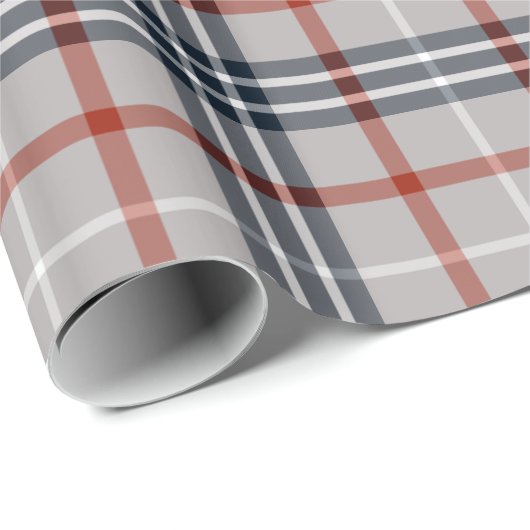 Cadeau Papier d'emballage plaid gris/rouge - brillant (Coin rond)