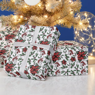 Cadeau Papier d'emballage Poinsettia dessiné à la main