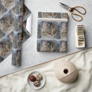 Cadeau Papier d'emballage Portrait de Chat Maine Coon