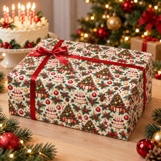 Cadeau Papier d'emballage pour arbre de Noël et gâteau d'