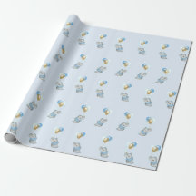 Papier d'emballage pour Baby Shower Eléphant Bleu