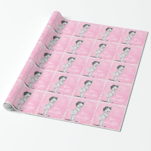 Cadeau Papier d'emballage pour Baby Shower Fille Rose Vin