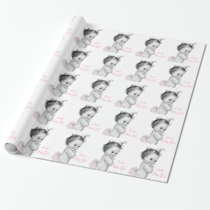 Cadeau Papier d'emballage pour Baby Shower Fille Rose Vin