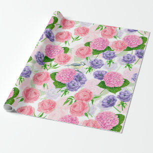 Cadeau Papier d'emballage pour l'oiseau et les fleurs