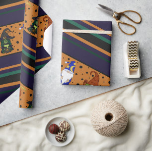 Cadeau Papier d'emballage rayé Gnome-o-Ween