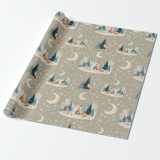 Cadeau Papier d'emballage Renard aux arbres et aux étoile