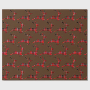 Cadeau papier d'emballage renne carreaux de Noël