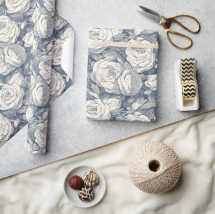 Cadeau Papier d'emballage rétro fleur de rose radieuse