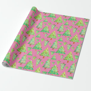 Cadeau Papier d'emballage rose d'arbre de Noël