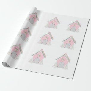 Cadeau Papier d'emballage rose de maison de pain d'épice