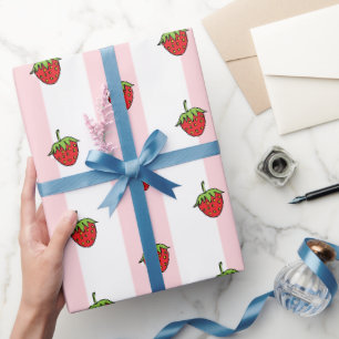 Cadeau Papier d'emballage rose et blanc à rayures fraise