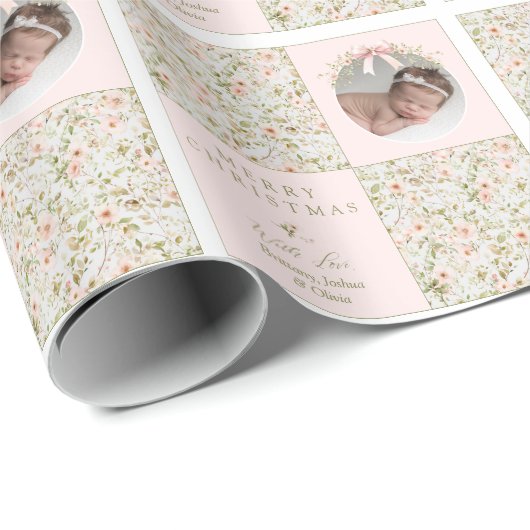 Cadeau Papier d'emballage rose floral Coquette (Coin rond)