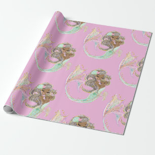 Cadeau papier d'emballage rose marine de sirène