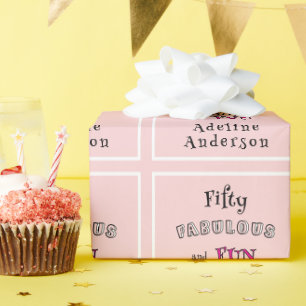 Cadeau Papier d'emballage rose moderne 50 ans et fabuleux