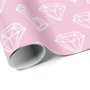 Cadeau Papier d'emballage rose motif diamant blanc