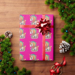 Cadeau Papier d'emballage rose Unicorne