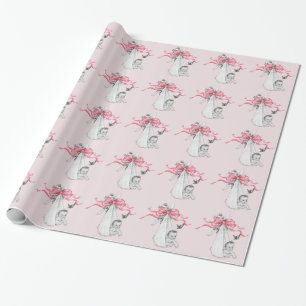 Cadeau Papier d'emballage rose vintage pour baby shower