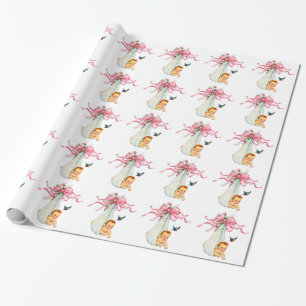 Cadeau Papier d'emballage rose vintage pour baby shower