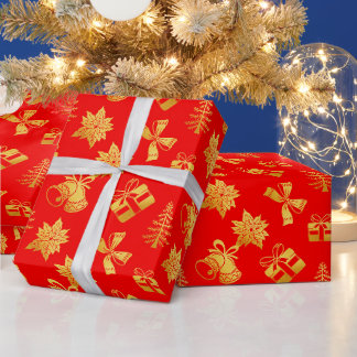 Cadeau papier d'emballage rouge et or noël période de Noë