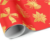 Cadeau papier d'emballage rouge et or noël période de Noë (Coin rond)