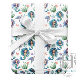 Cadeau Papier d'emballage Sirène Bleue