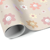 Cadeau Papier d'emballage Smiley Fleur (Coin rond)