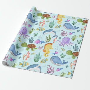 Cadeau Papier d'emballage sous-marin, créatures océanique