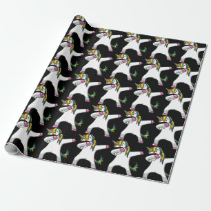 Cadeau Papier d'emballage tamponnant de licorne (noir)