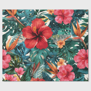 Cadeau Papier d'emballage Tropical Hibiscus & Feuilles de