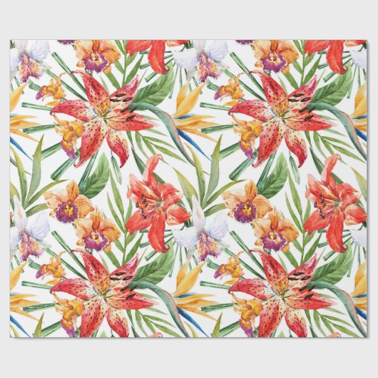 Cadeau papier d'emballage, tropiques (blancs) (Plat)