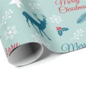 Cadeau Papier d'emballage turquoise avec des cerfs (Coin rond)