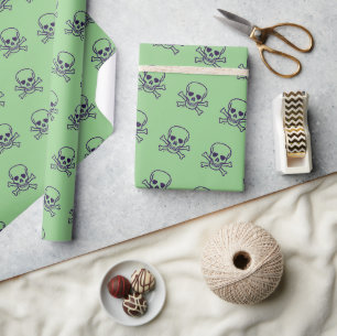 Cadeau Papier d'emballage vert crâne brillant