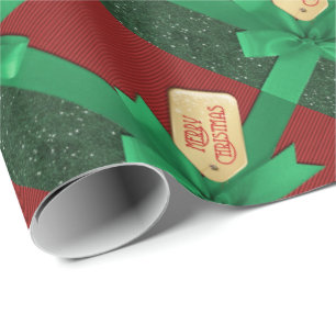 Cadeau Papier d'emballage vert de Joyeux Noël de ruban