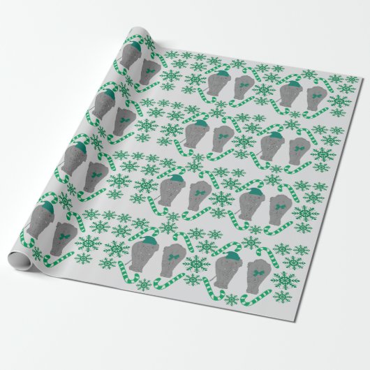 Cadeau Papier d'emballage vert de Noël éléphant (Déroulé)