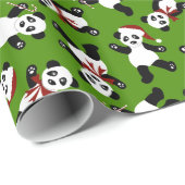 Cadeau Papier d'emballage vert de panda de Noël (Coin rond)