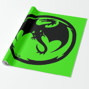 Cadeau Papier d'emballage vert Dragon noir grand
