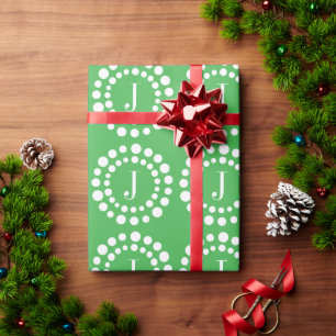Cadeau Papier d'emballage vert et blanc de fêtes Monogram