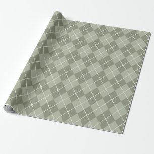Cadeau Papier d'emballage vert poussiéreux à motif argyle