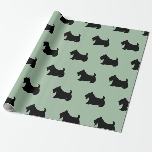 Cadeau Papier d'emballage vert Scottish Terrier (Déroulé)