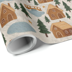 Cadeau Papier d'emballage Village de pain d'épice cosy
