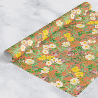 Cadeau Papier d'emballage vintage à motif de rose botaniq