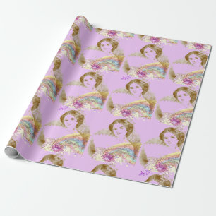 Cadeau Papier d'emballage vintage de Madame Matte de fan